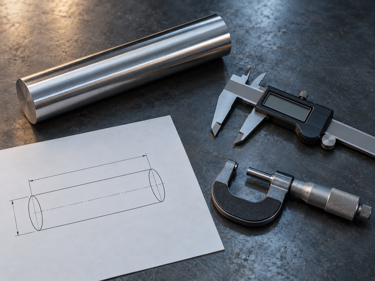 Chrome bar with caliper and micrometer