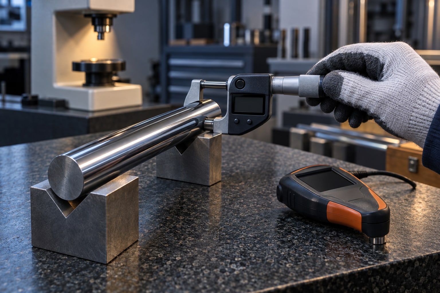 Diameter and chrome-thickness inspection of a chrome bar
